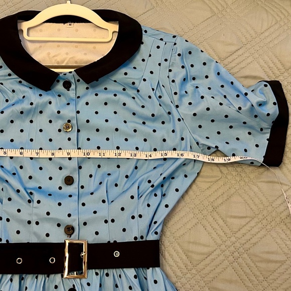 Women’s Blue and Black Polka-Dot Dress, NEVER WORN, Size Medium - Picture 4 of 9